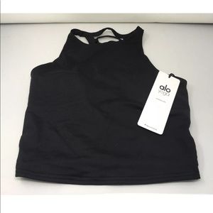 Alo yoga black weave tank top bra